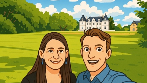 Colourful cartoon drawing of Prof Kathy Liddell and Dr John Liddicoat