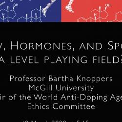 Poster for the Baron de Lancey Lecture 2020: Law, Hormones, and Sport: a level playing field?